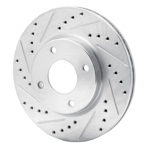 Nissan Versa Brake Rotor (1) - Front Left - R1 Concepts - Drilled & Slotted - Silver - `07-`14